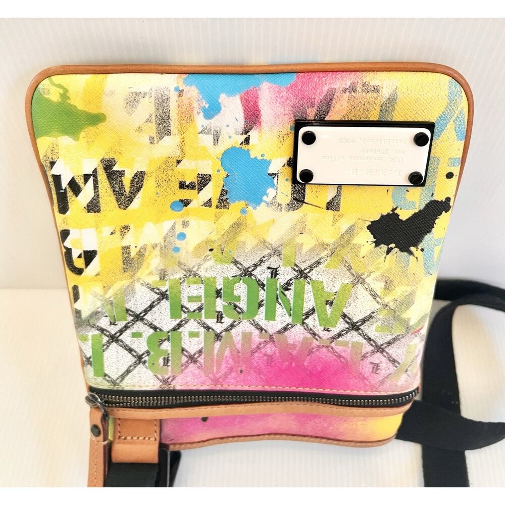 L.A.M.B. Gwen Stefani Graffiti Splatter Crossbody Bag Coated Canvas Leather Y2K - Picture 7 of 13